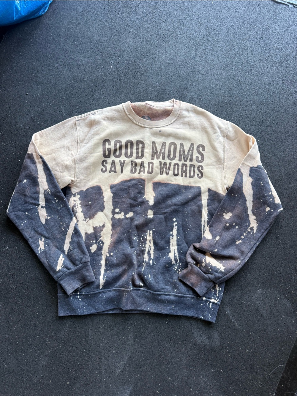Fruit of the Loom Tie-Dye 'Good Moms Say Bad Words' Sweatshirt - Cream & Navy